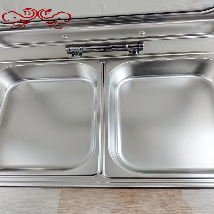 DF68774 hotel buffet stove, stainless steel visible flip cover, commercial alcohol electric heating restaurant breakfast stove, DF TRADINGHOUSE Specification image