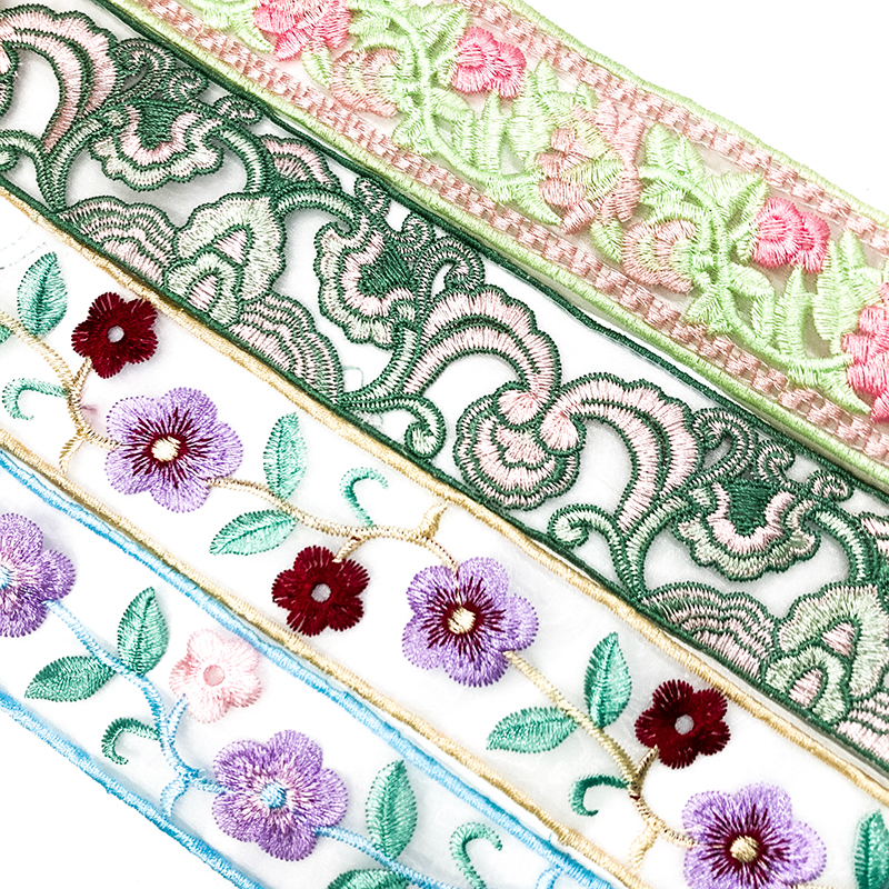 Hanfu traditional Chinese style lace embroidery, colorful 5cm mesh belt, lace headband accessories Specification image