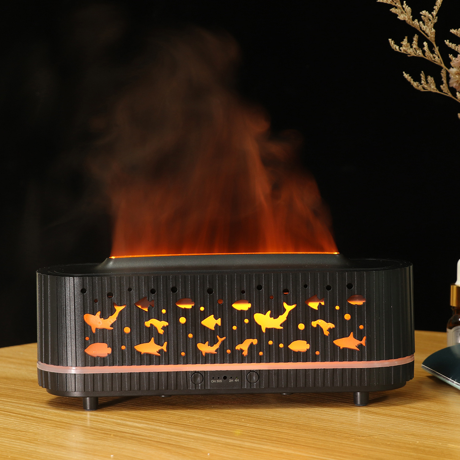 Striped hollowed-out 3D flame air purification humidifier, essential oil aroma diffuser, indoor desktop aroma diffuser humidifier Specification image