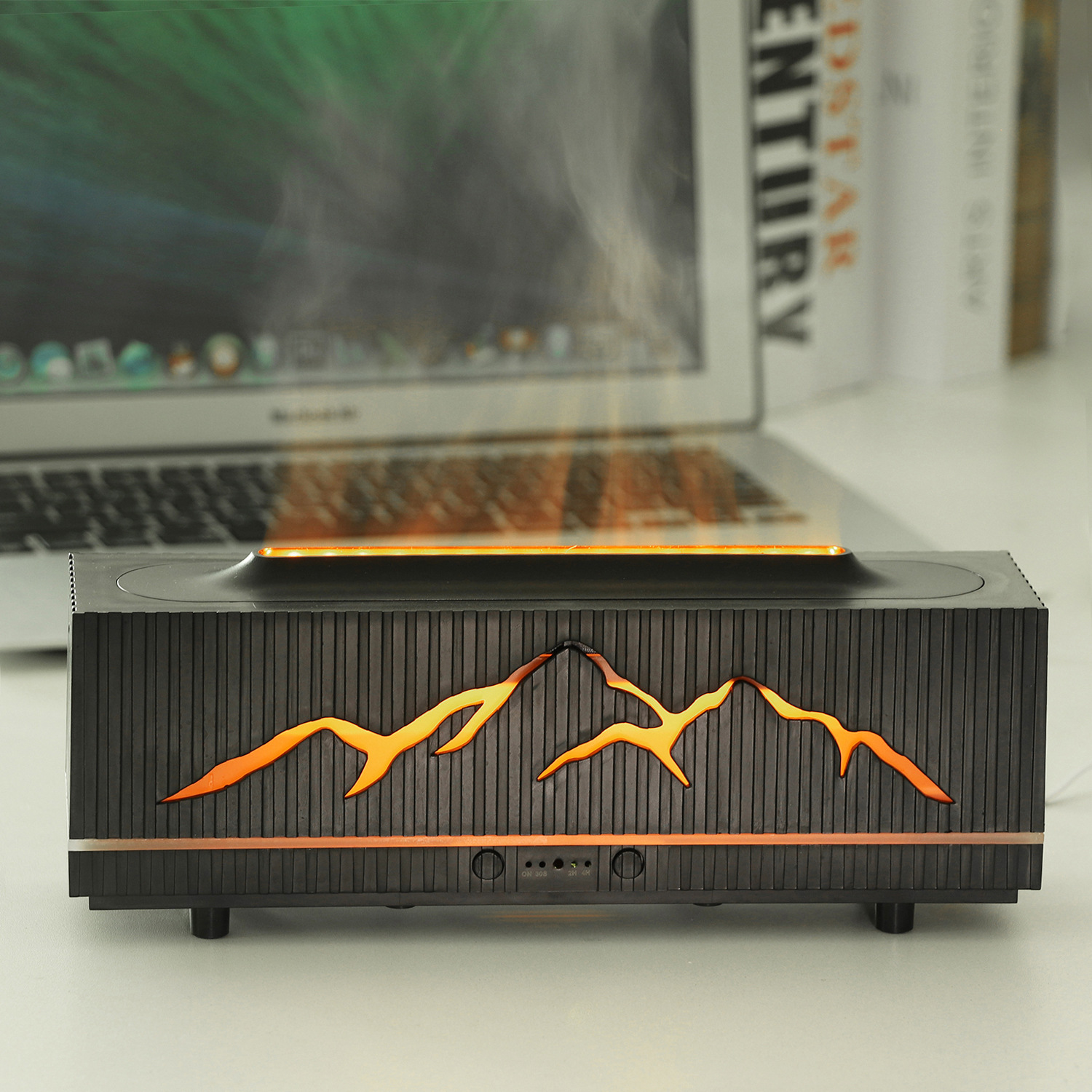 Striped hollowed-out 3D flame air purification humidifier, essential oil aroma diffuser, indoor desktop aroma diffuser humidifier