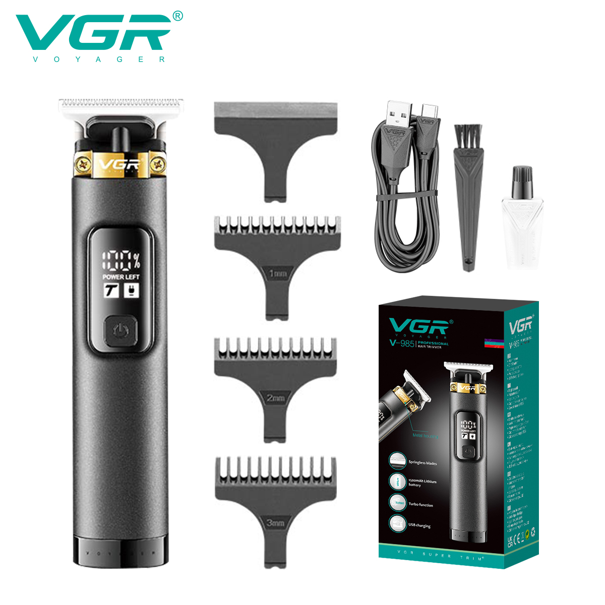VGR985 Cross-border electric clipper for engraving Men's Special rechargeable LCD digital display professional hair salon electric hair clipper