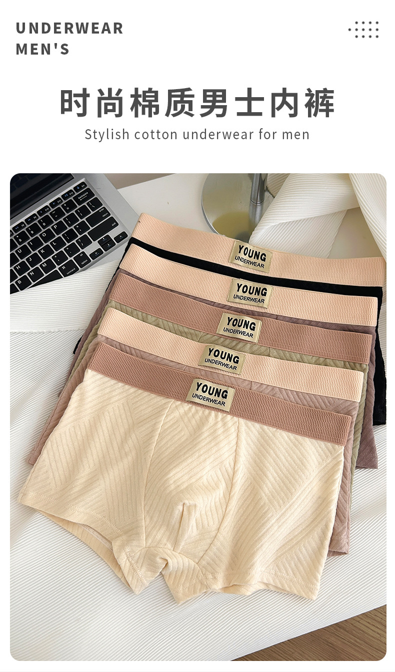 柔软舒适男士四角字母腰头简约亲肤高弹包臀中腰经典色系男士内裤详情1