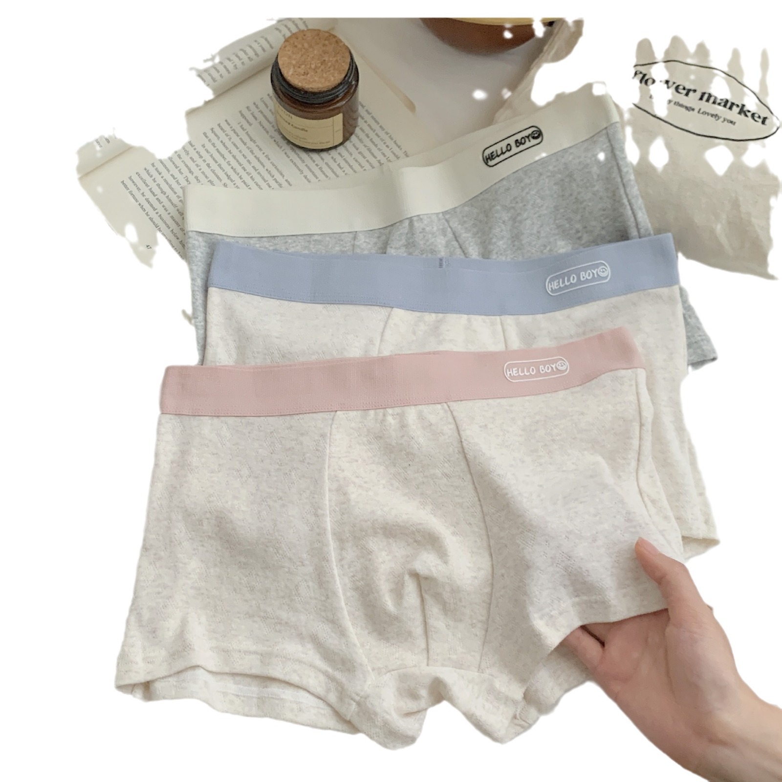 Baby cotton girl letter mid-waist simple, breathable, comfortable, skin-friendly, hip-hugging, color-blocking high-elastic pure cotton men's underwear Item Picture
