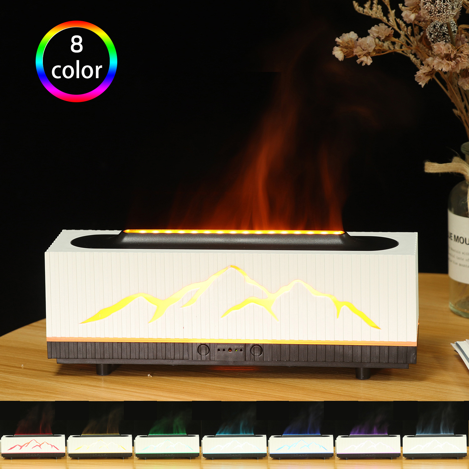 Striped hollowed-out 3D flame air purification humidifier, essential oil aroma diffuser, indoor desktop aroma diffuser humidifier Item Picture