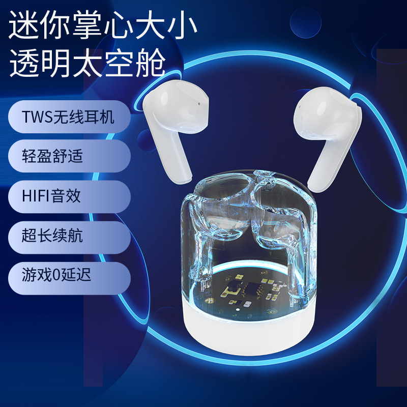 In-ear transparent space capsule wireless headphones, ultra-long battery life, ultra-long standby Bluetooth headphones