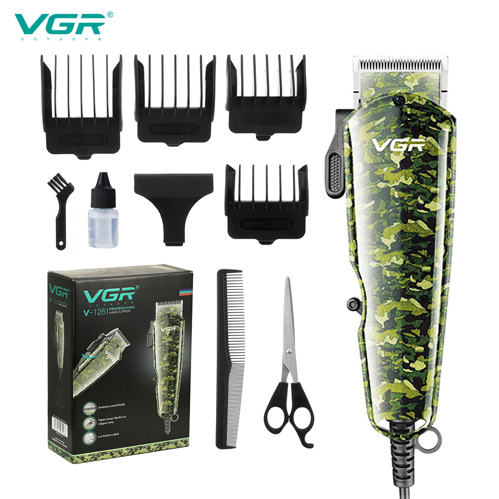 VGR126 camouflage oil-head electric clipper, direct plug power type men's special hair clipper, electric hair clipper for hair salons