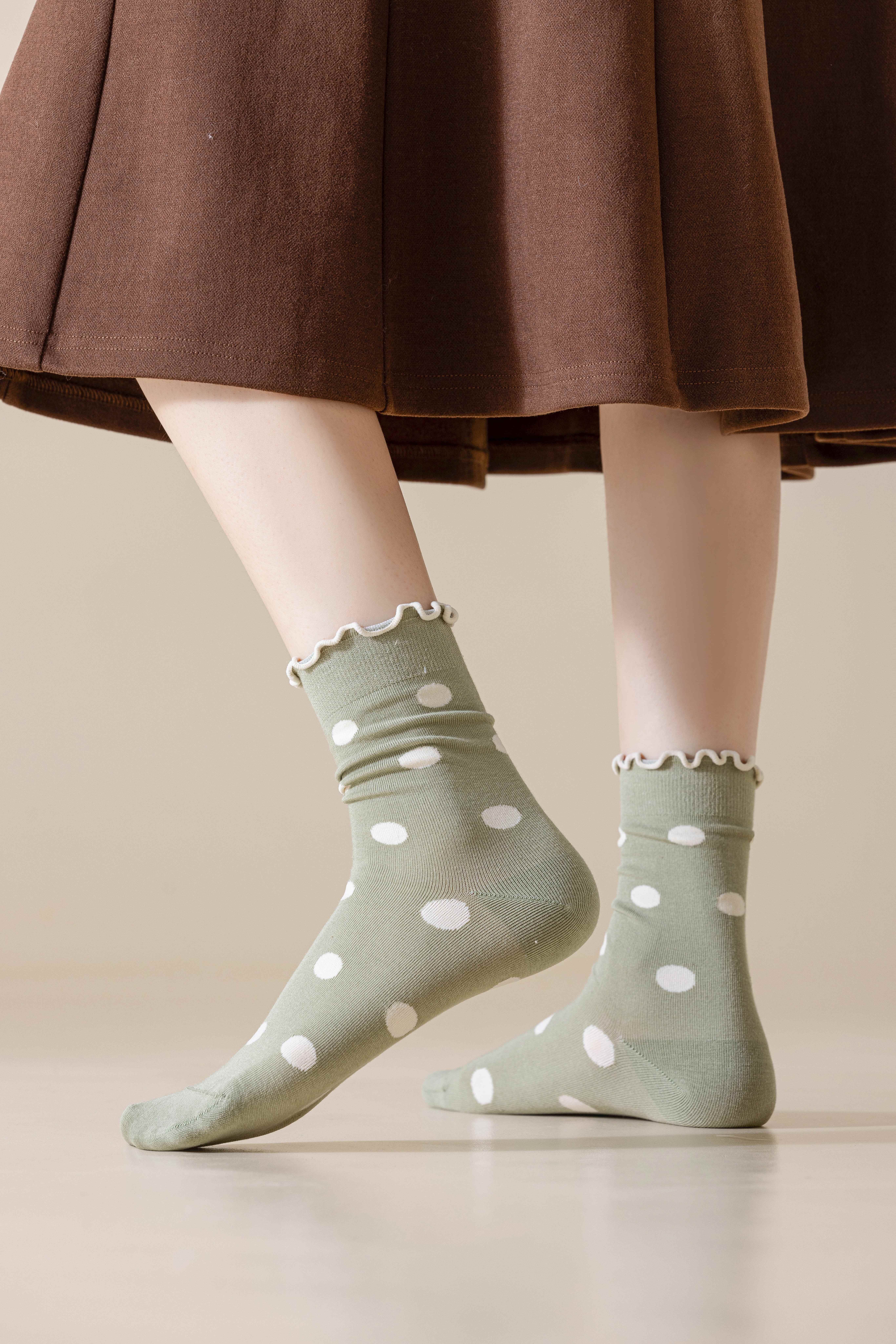 灰色波點(diǎn)襪子女春秋款日系純棉中筒襪花邊襪木耳邊堆堆襪夏季薄款襪子詳情38
