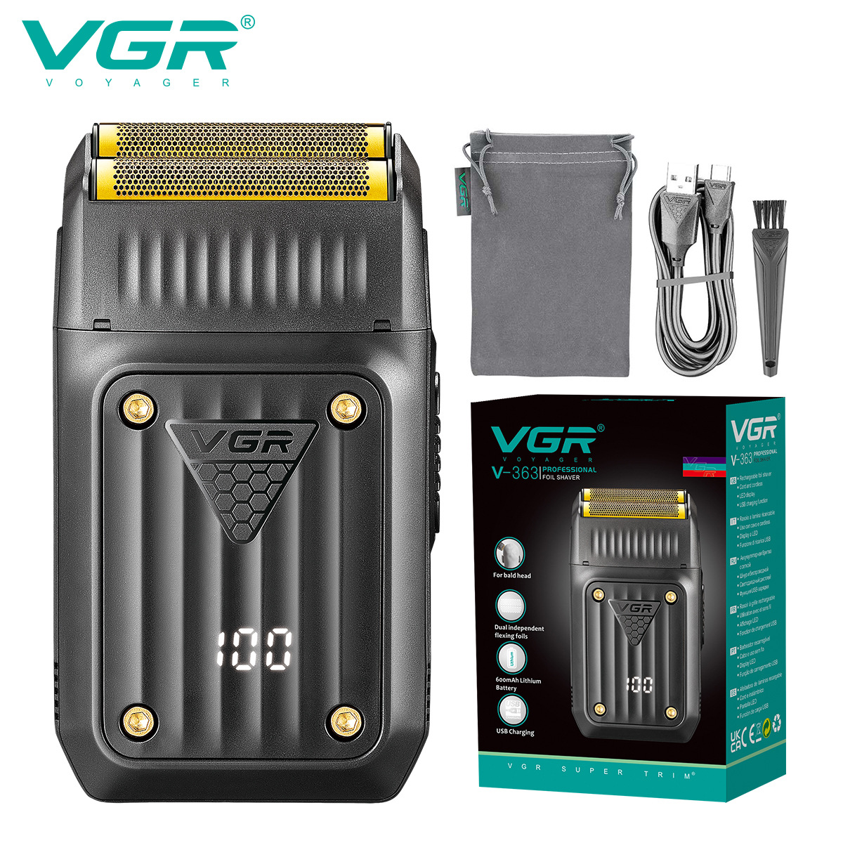 VGR363 Reciprocating Shaving Head Whitening Device, portable rechargeable electric multi-functional razor for men
