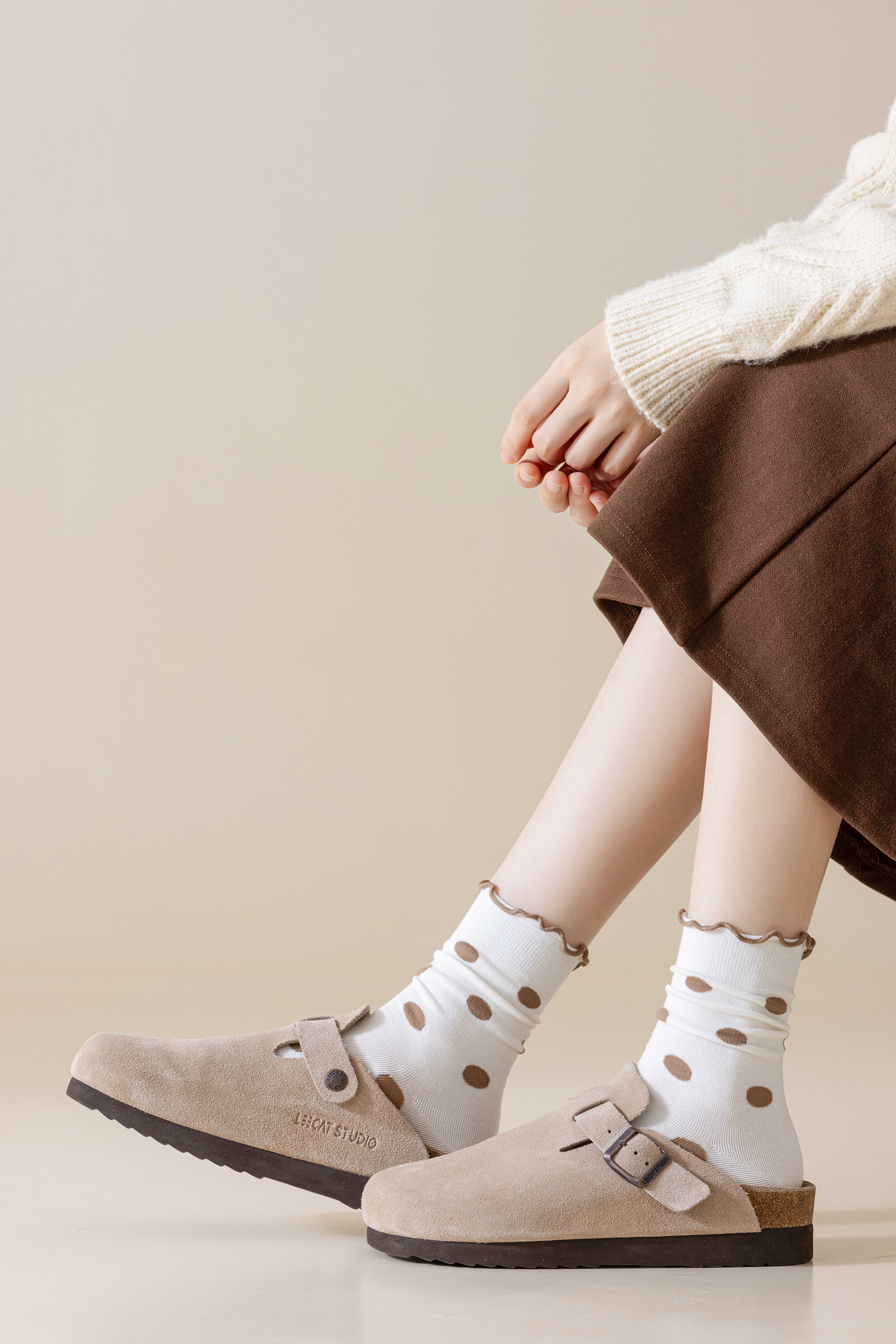 灰色波點(diǎn)襪子女春秋款日系純棉中筒襪花邊襪木耳邊堆堆襪夏季薄款襪子詳情34