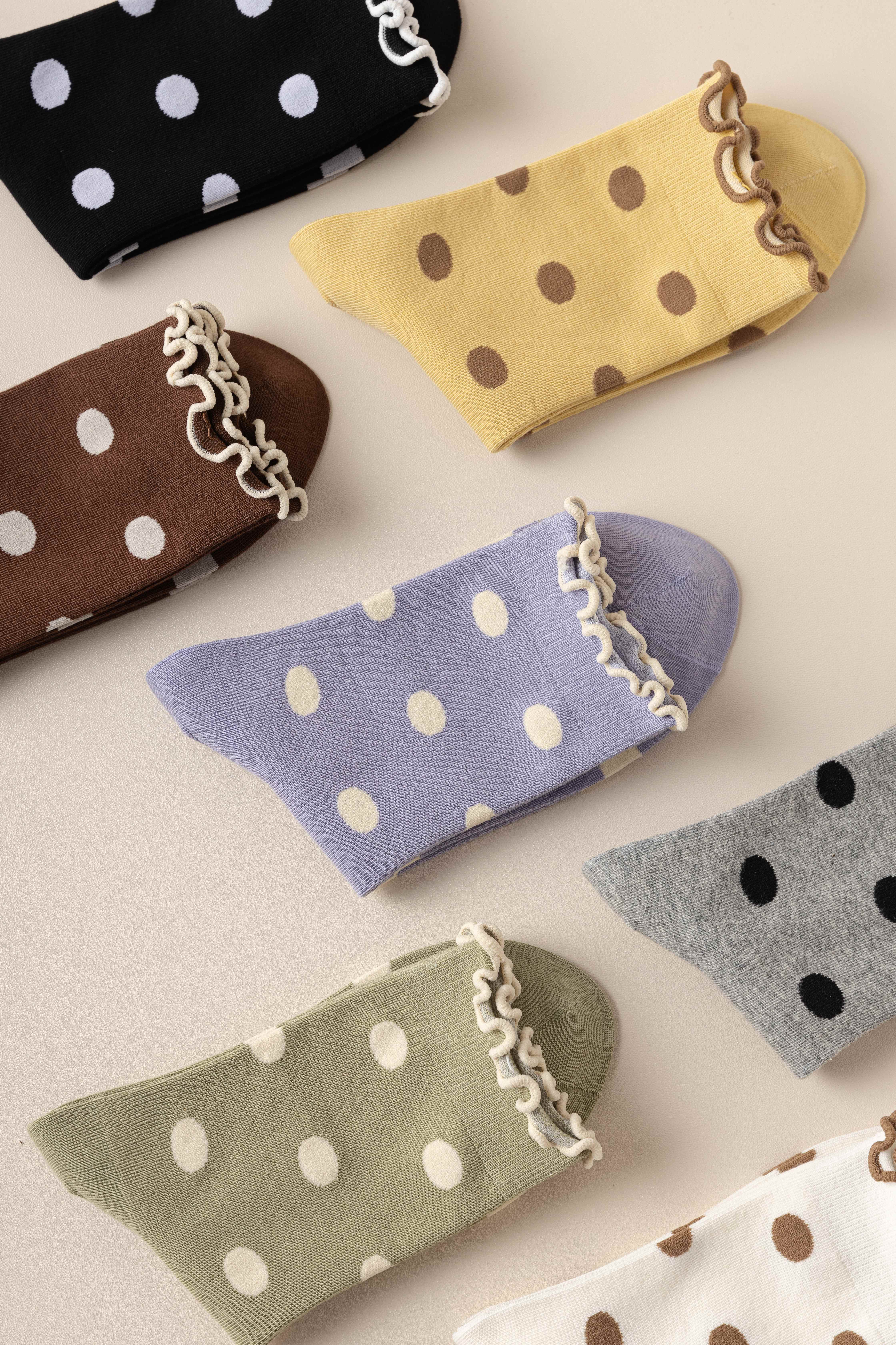 灰色波點(diǎn)襪子女春秋款日系純棉中筒襪花邊襪木耳邊堆堆襪夏季薄款襪子詳情9