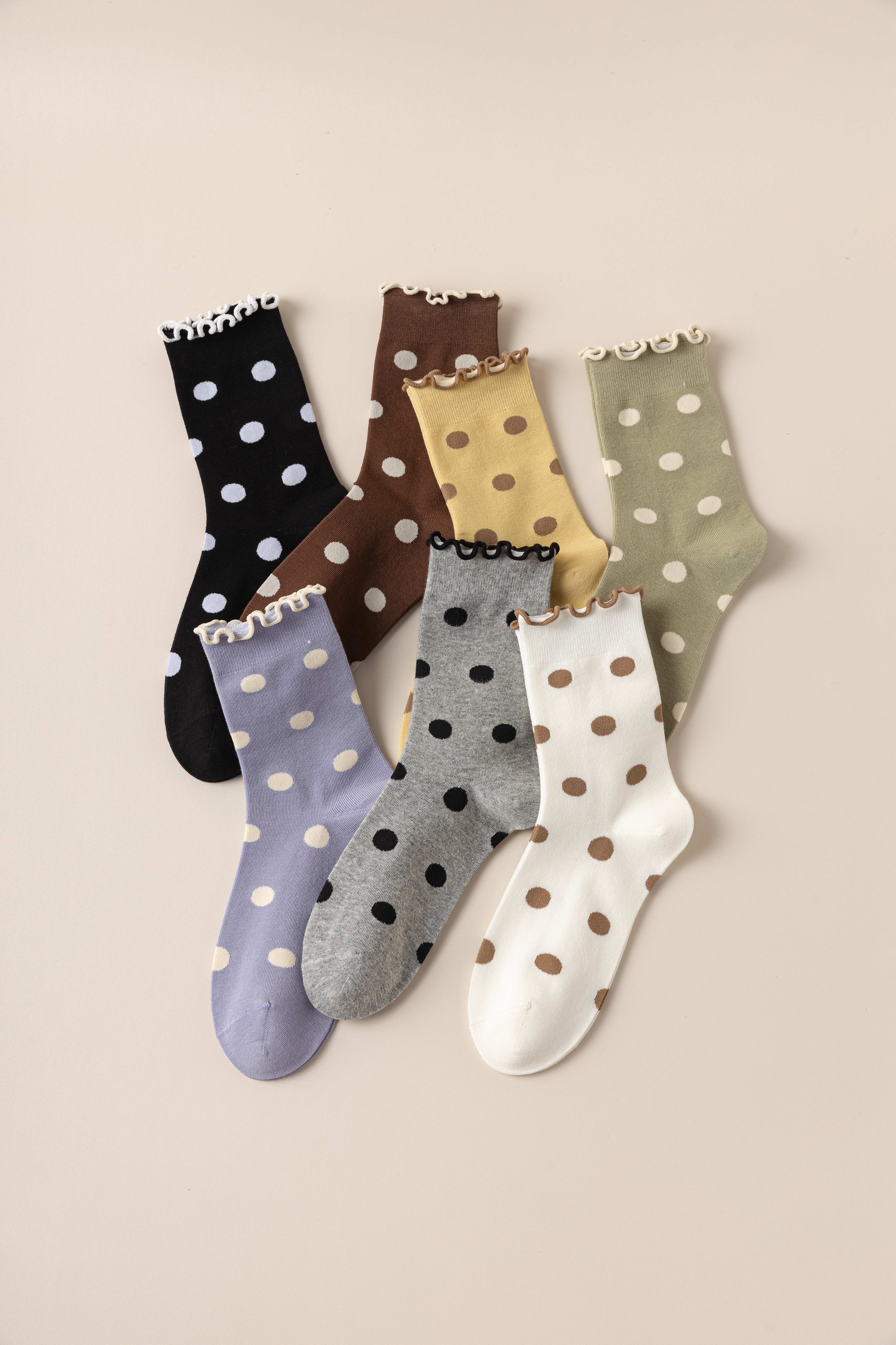 灰色波點(diǎn)襪子女春秋款日系純棉中筒襪花邊襪木耳邊堆堆襪夏季薄款襪子詳情7