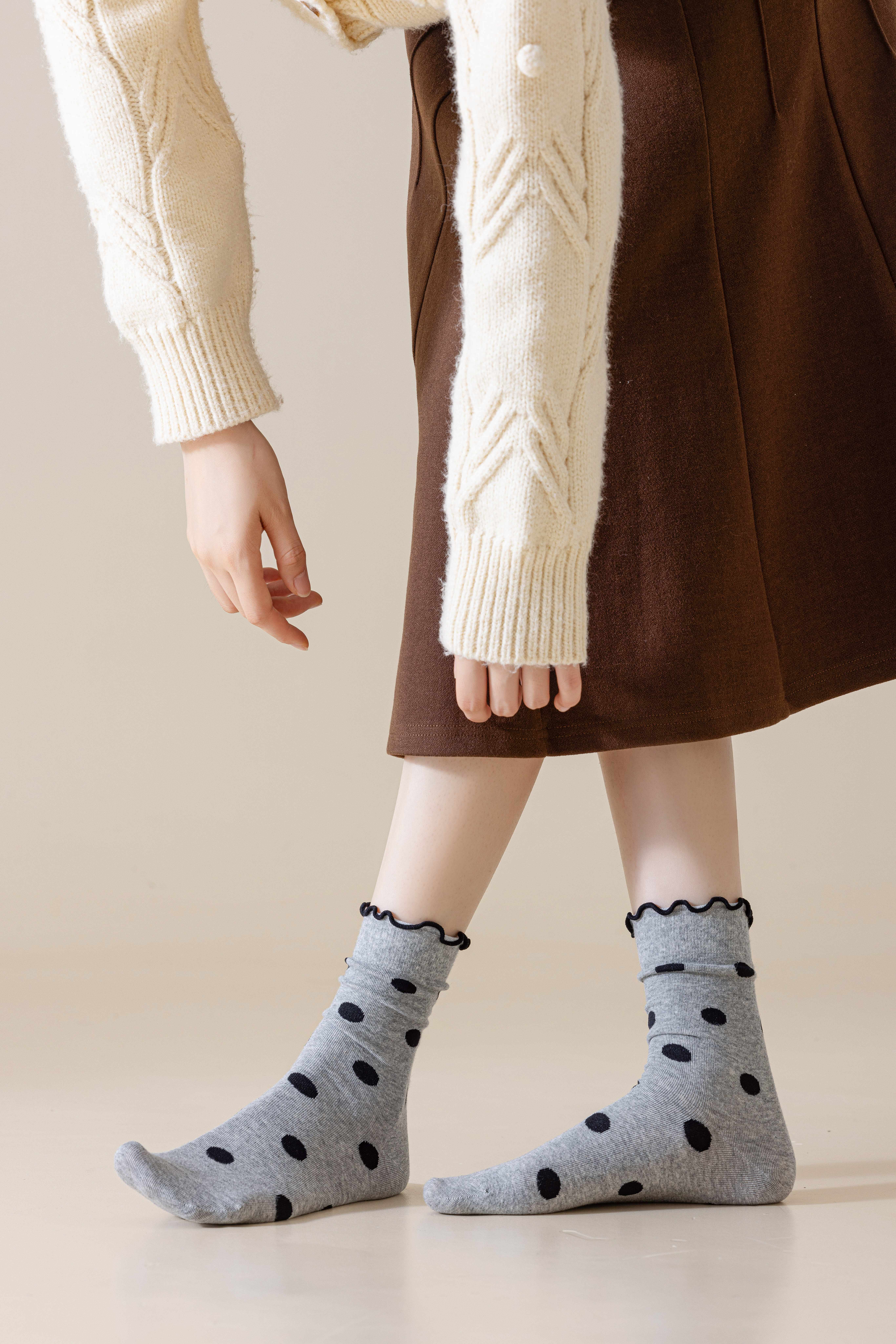 灰色波點(diǎn)襪子女春秋款日系純棉中筒襪花邊襪木耳邊堆堆襪夏季薄款襪子詳情19
