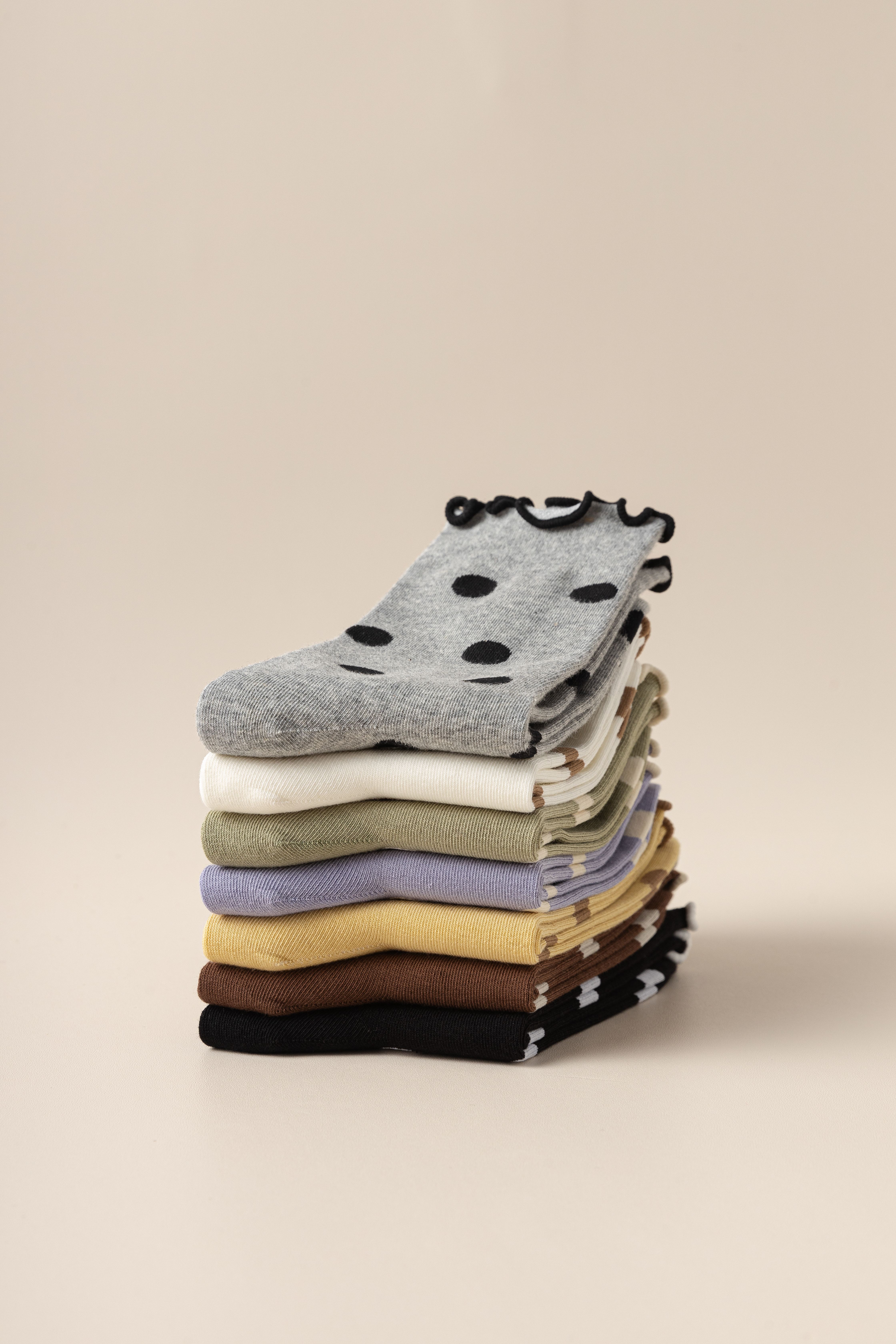 灰色波點(diǎn)襪子女春秋款日系純棉中筒襪花邊襪木耳邊堆堆襪夏季薄款襪子詳情10