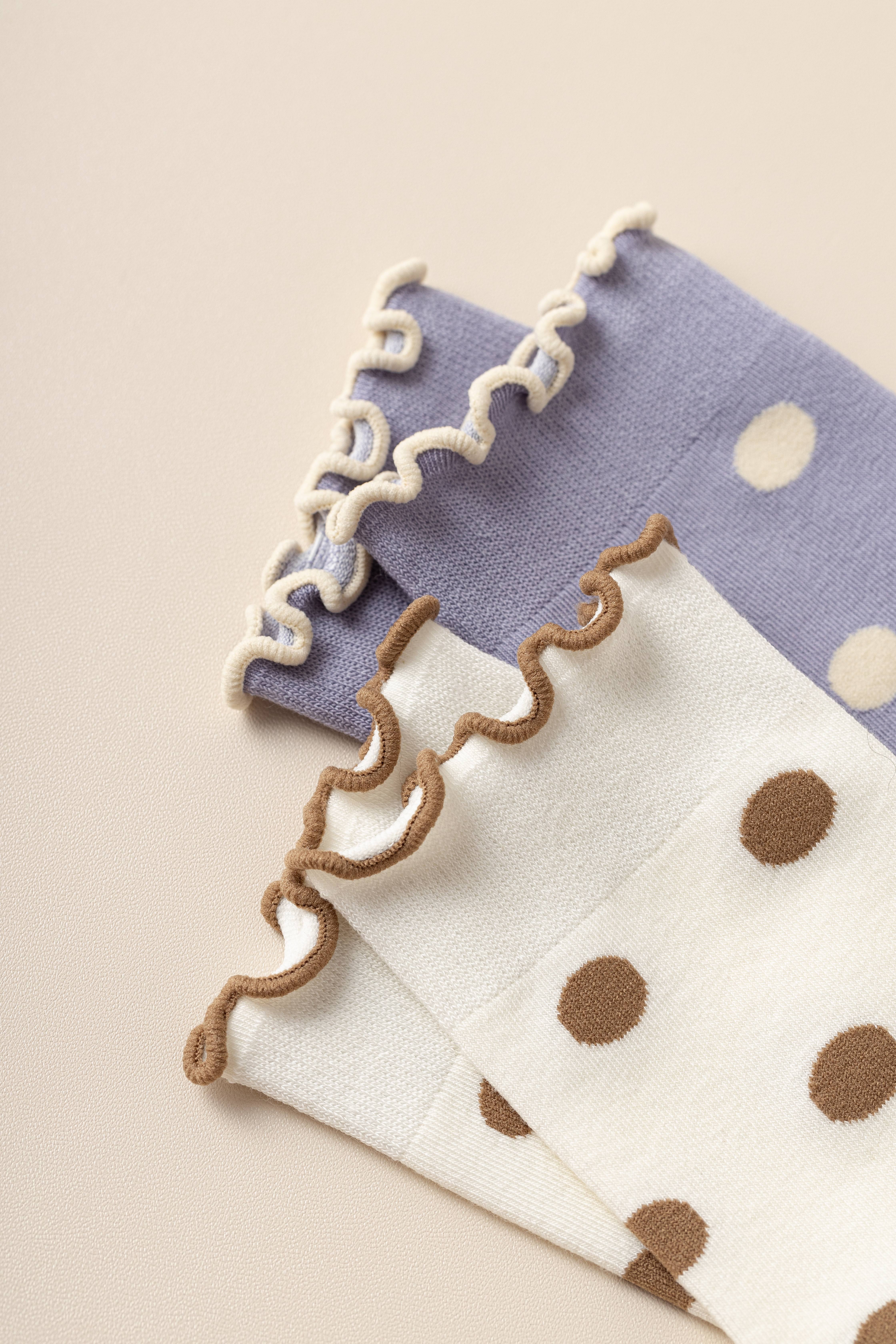 灰色波點(diǎn)襪子女春秋款日系純棉中筒襪花邊襪木耳邊堆堆襪夏季薄款襪子詳情16