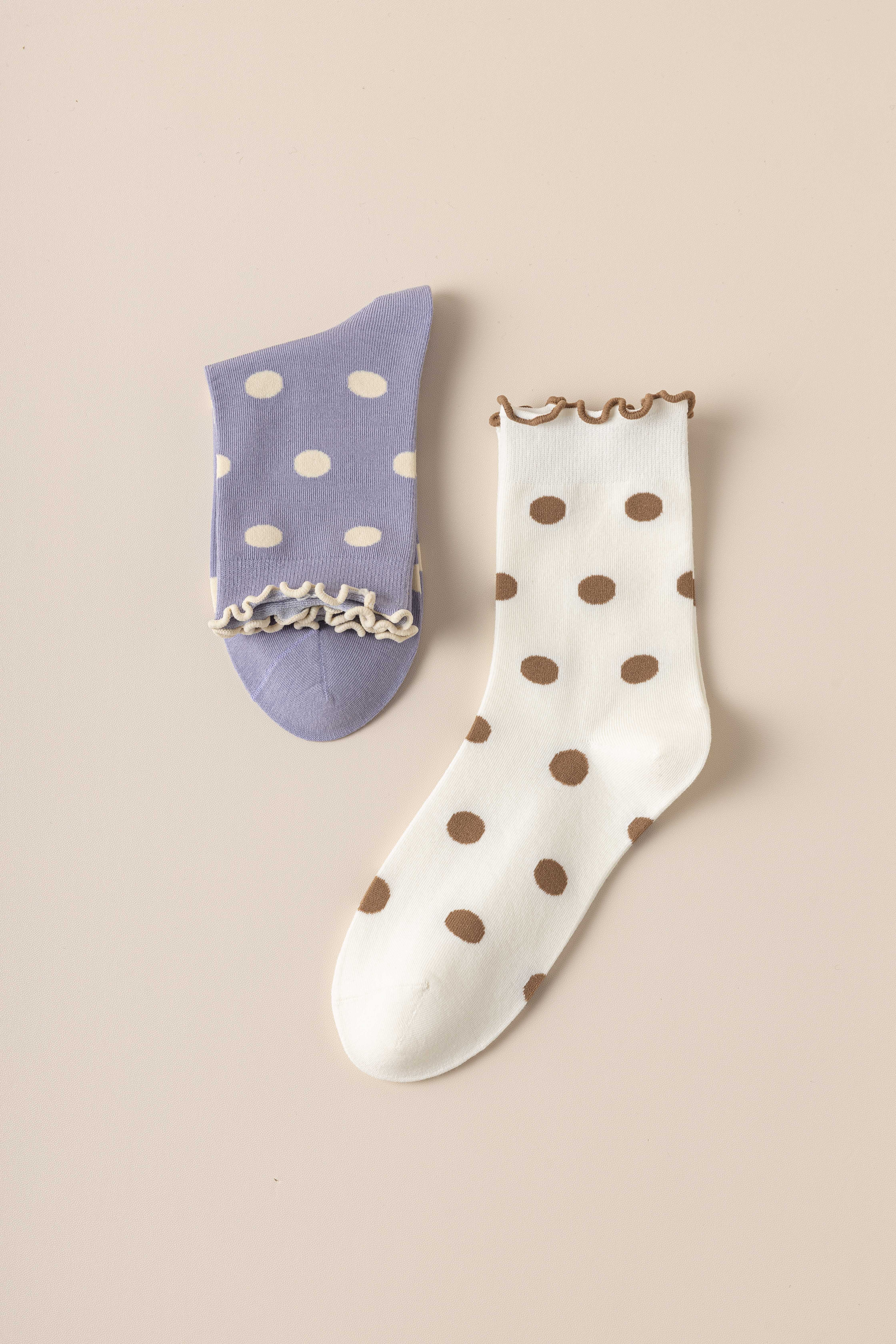 灰色波點(diǎn)襪子女春秋款日系純棉中筒襪花邊襪木耳邊堆堆襪夏季薄款襪子詳情8