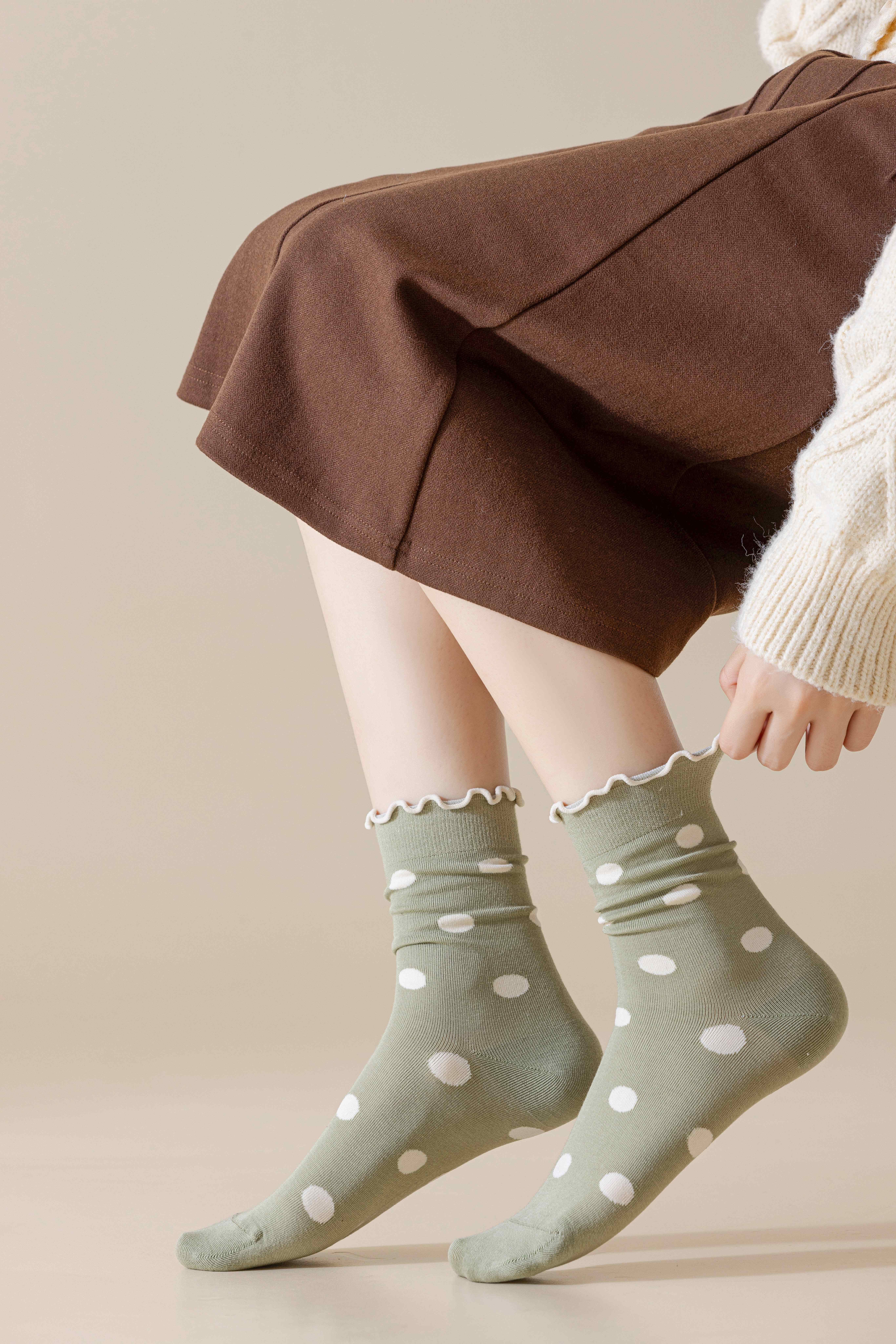 灰色波點(diǎn)襪子女春秋款日系純棉中筒襪花邊襪木耳邊堆堆襪夏季薄款襪子詳情37