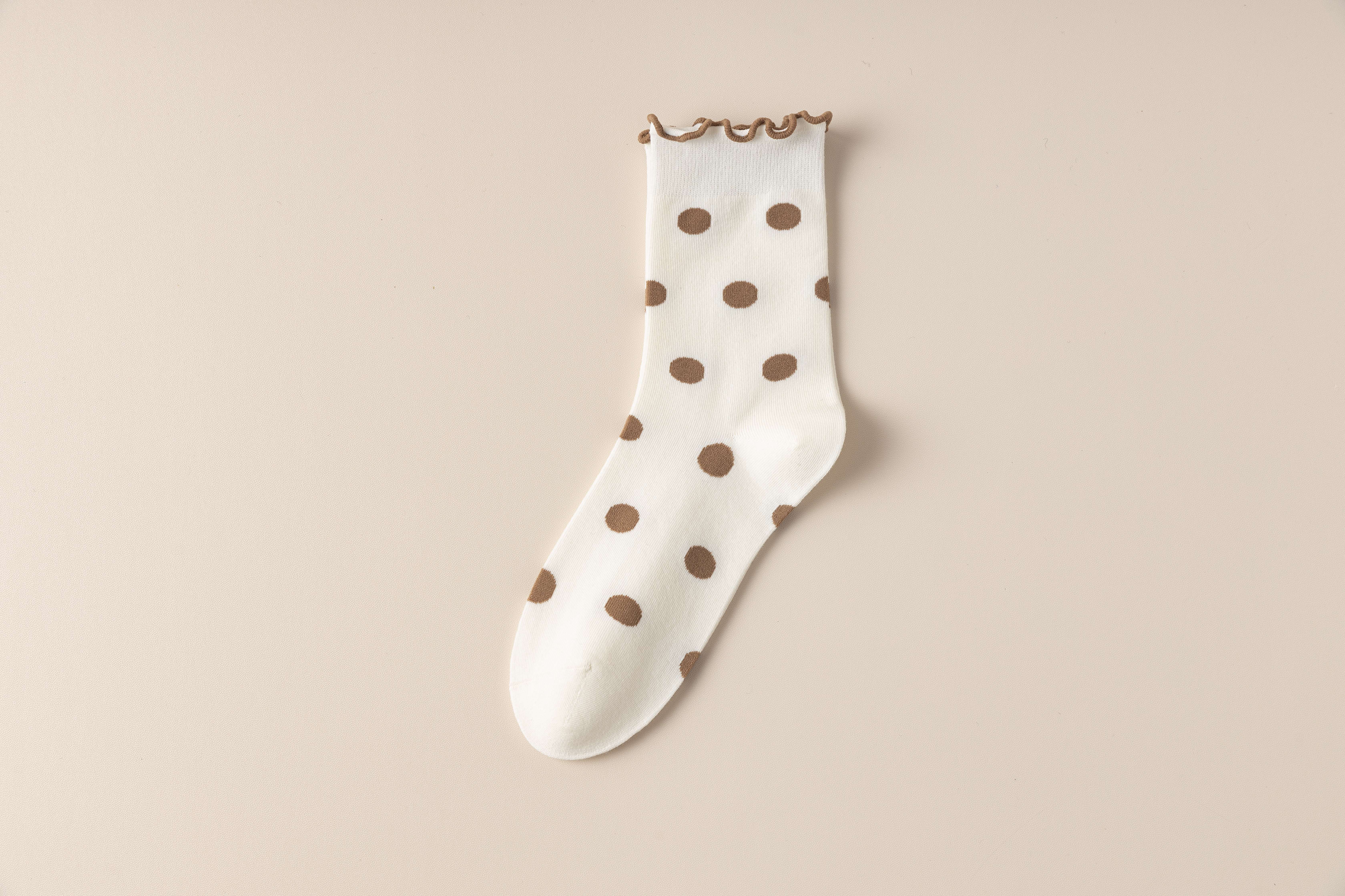 灰色波點(diǎn)襪子女春秋款日系純棉中筒襪花邊襪木耳邊堆堆襪夏季薄款襪子詳情5