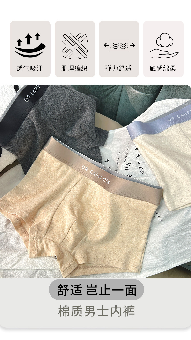 婴儿棉纯棉男士四角内裤撞色腰头舒适亲肤高弹字母不卡档男士内裤详情1