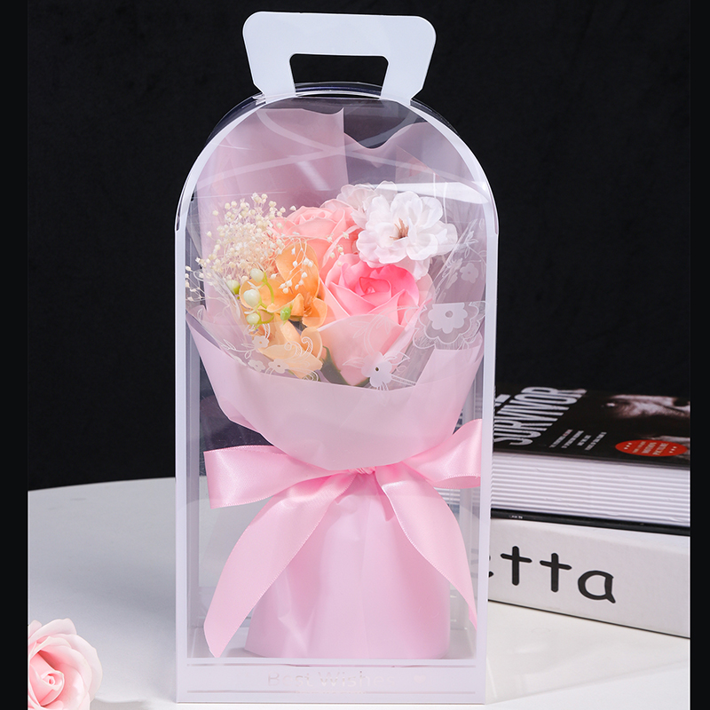 香皂花玫瑰花束 珍珠链透明礼盒教师节 母亲节情人节 装饰浪漫礼品永生花礼盒节日礼物 肥皂花花束 香味香皂花 礼品摆件花束