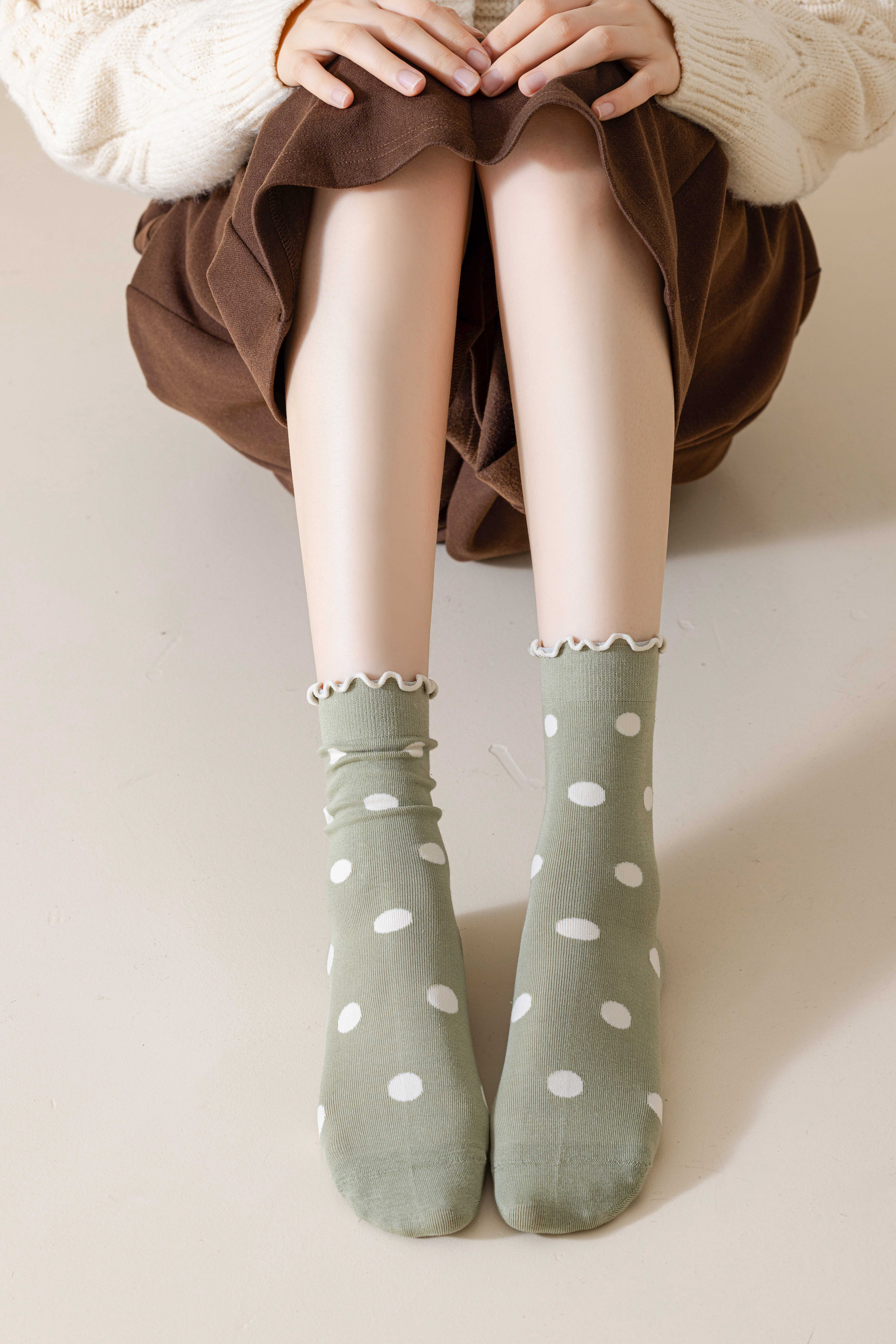 灰色波點(diǎn)襪子女春秋款日系純棉中筒襪花邊襪木耳邊堆堆襪夏季薄款襪子詳情40