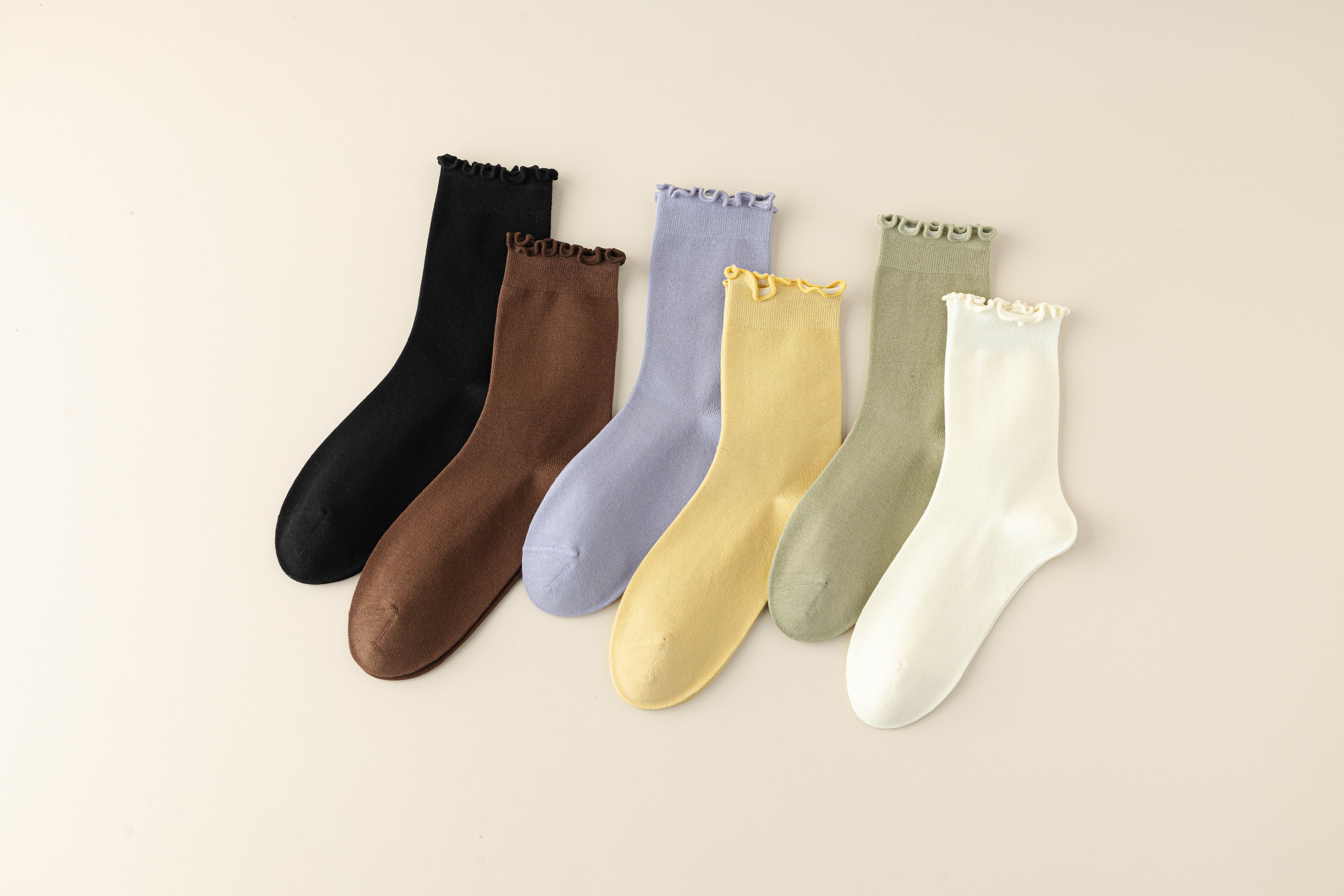 木耳边袜子女中筒袜夏季薄款纯棉底透气堆堆袜春秋白色长袜