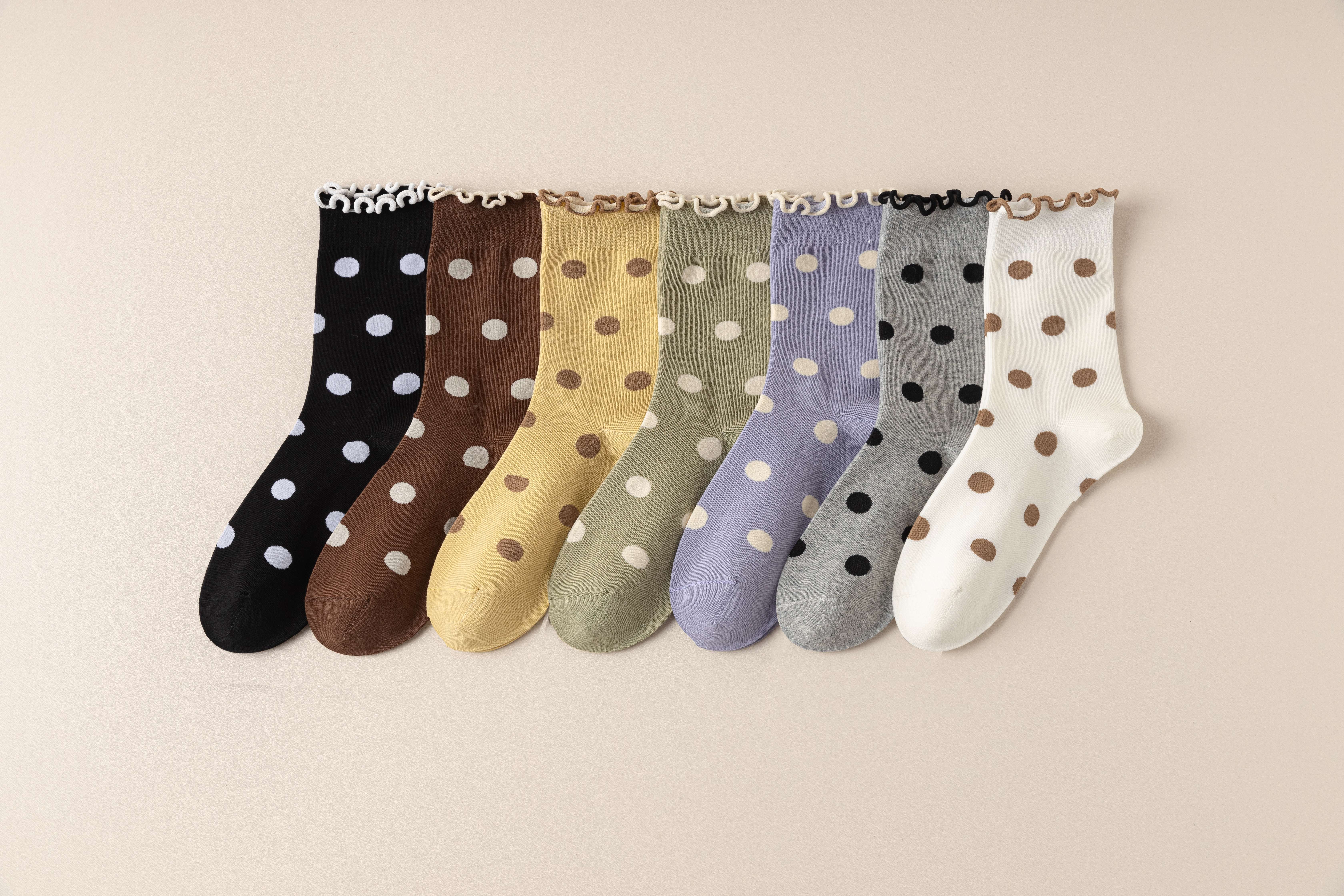 灰色波點(diǎn)襪子女春秋款日系純棉中筒襪花邊襪木耳邊堆堆襪夏季薄款襪子詳情6