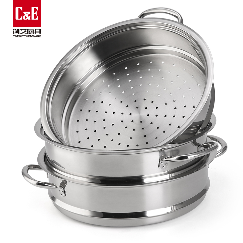 C&E Creative Steamer 304 stainless steel, top steaming and bottom boiling, four-layer double-bottom multi-functional pot, large-capacity kitchenware, household steamed buns steamer Item Picture