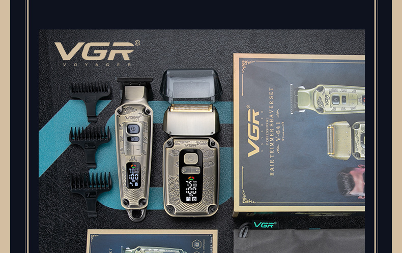 VGR641跨境理发器油头雕刻发廊推白光头增白器数显剃须刀护理套装详情5