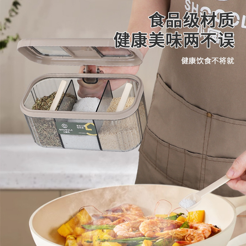 X111-9107 Light Luxury Transparent Three-Style Flavor Box Set for Home Kitchen Salt and Monosodium glutamate Seasoning Bottle Application Scenario