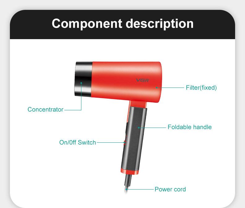 VGR426电吹风家用低噪音大风力吹风筒学生宿舍冷热风护发吹风机详情2
