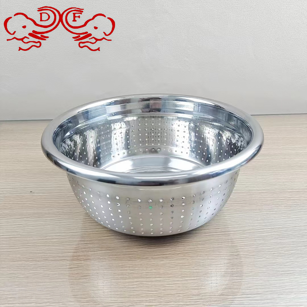 DF99431 stainless steel rice washing sieve thickened non-magnetic European wide edge multi-purpose rice sieve multi-functional dense hole water filter basket DF TRADINGHOUSE Item Picture