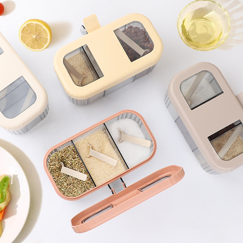 X111-9107 Light Luxury Transparent Three-Style Flavor Box Set for Home Kitchen Salt and Monosodium glutamate Seasoning Bottle details Picture