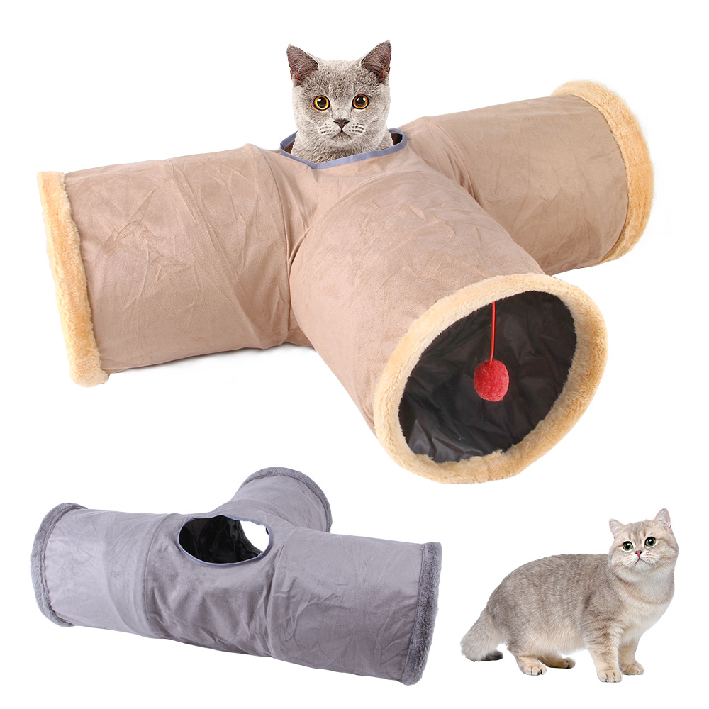 T宠物玩具隧道宠物用品猫咪隧道可收纳折叠麂皮绒猫通道猫玩具钻桶玩具