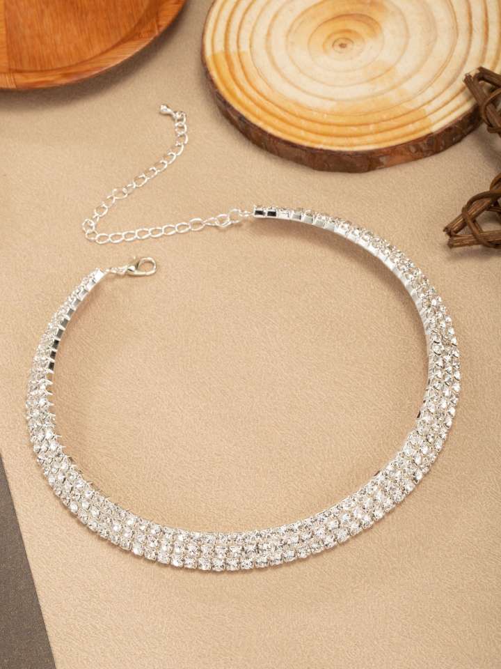 Wholesale of new cross-border fashion and light luxury four-row zircon necklaces, elastic water diamond bracelets, ring sets and decorative items from Europe and America detail image 2