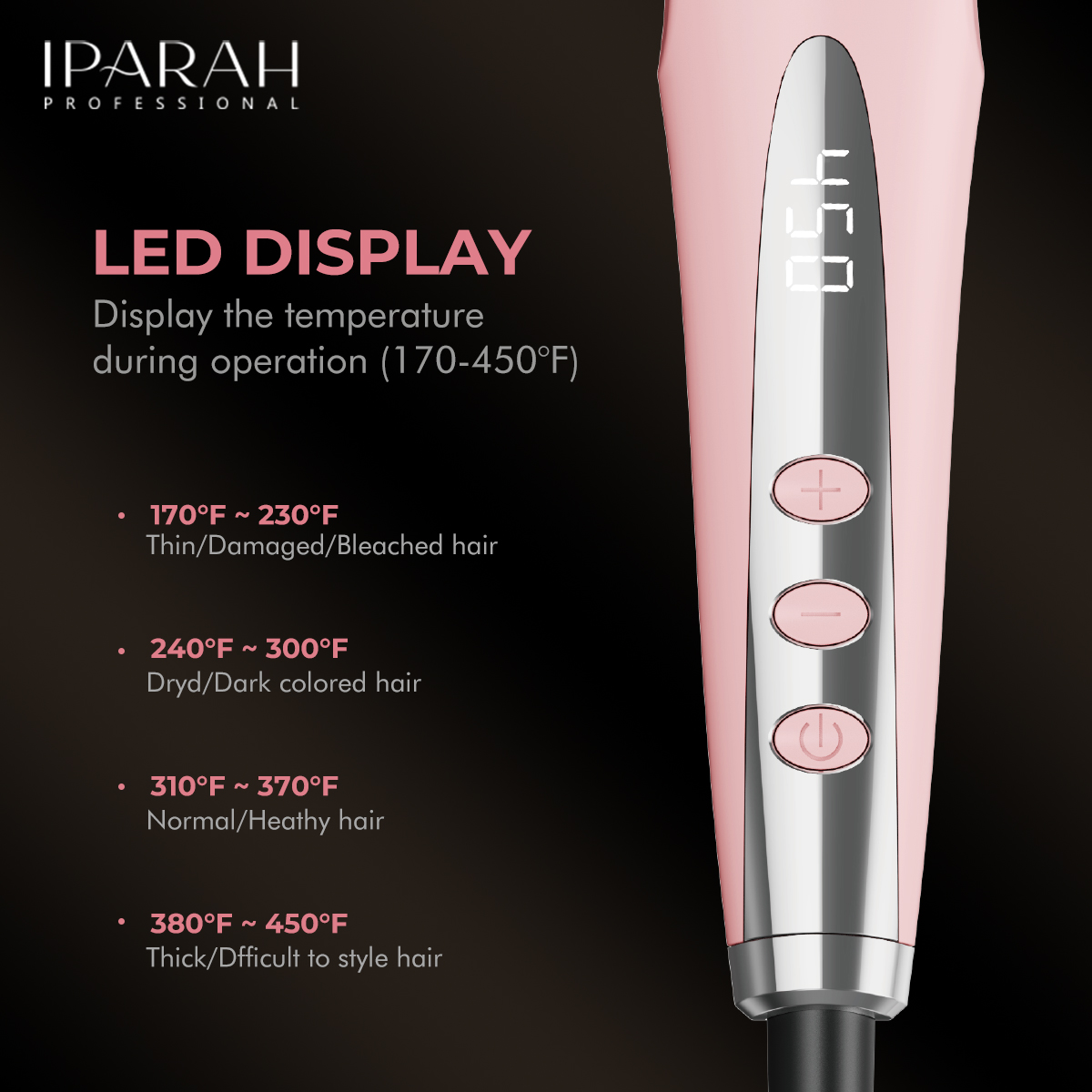 IPARAH Cross-border Home Hair Straightening comb LED display 230° rapid heating hair straightening device Negative ion hair care P-282B/282P Specification image