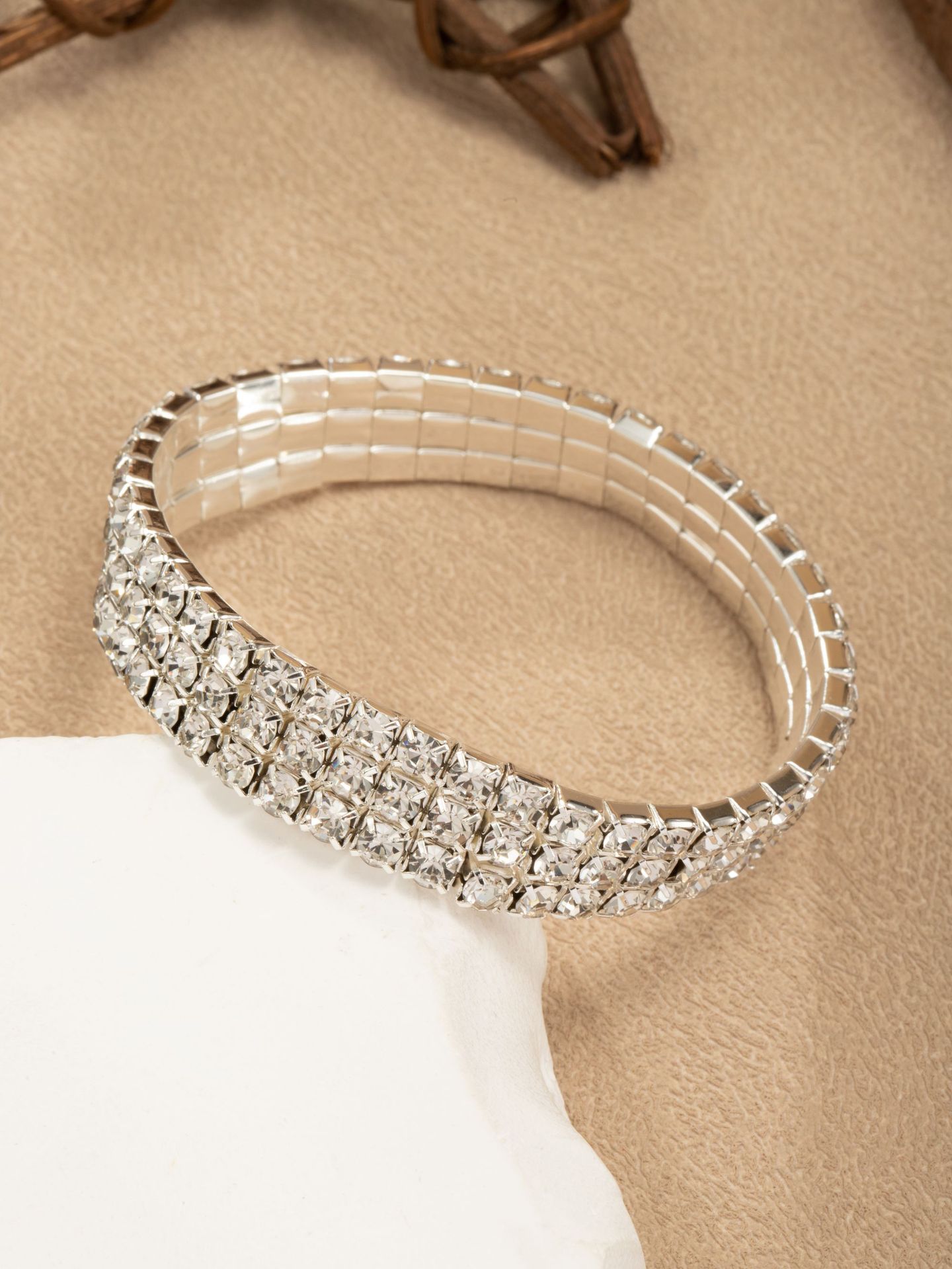 Wholesale of new cross-border fashion and light luxury four-row zircon necklaces, elastic water diamond bracelets, ring sets and decorative items from Europe and America Item Picture