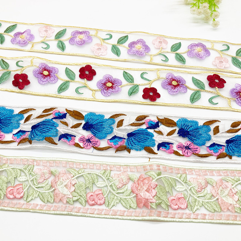 Chinese-style embroidered Hanfu, lace, organza, polyester thread, colorful lace, belt, headband, bow, clothing accessories