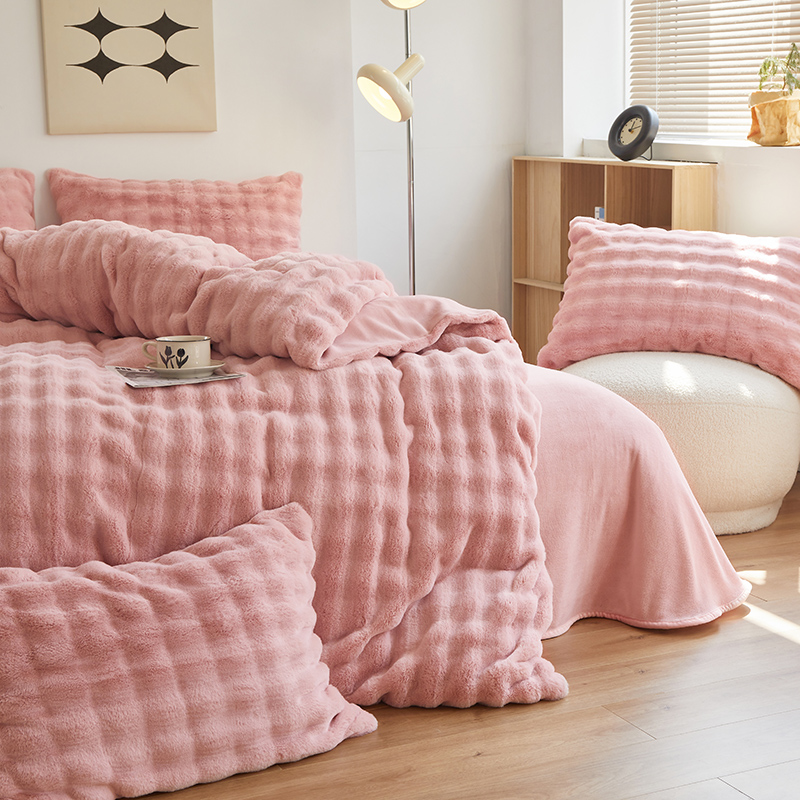 Rabbit fleece bubble four-piece bedding set, four-piece warm, comfortable and high-quality Bed set, DB home textile bed details Picture