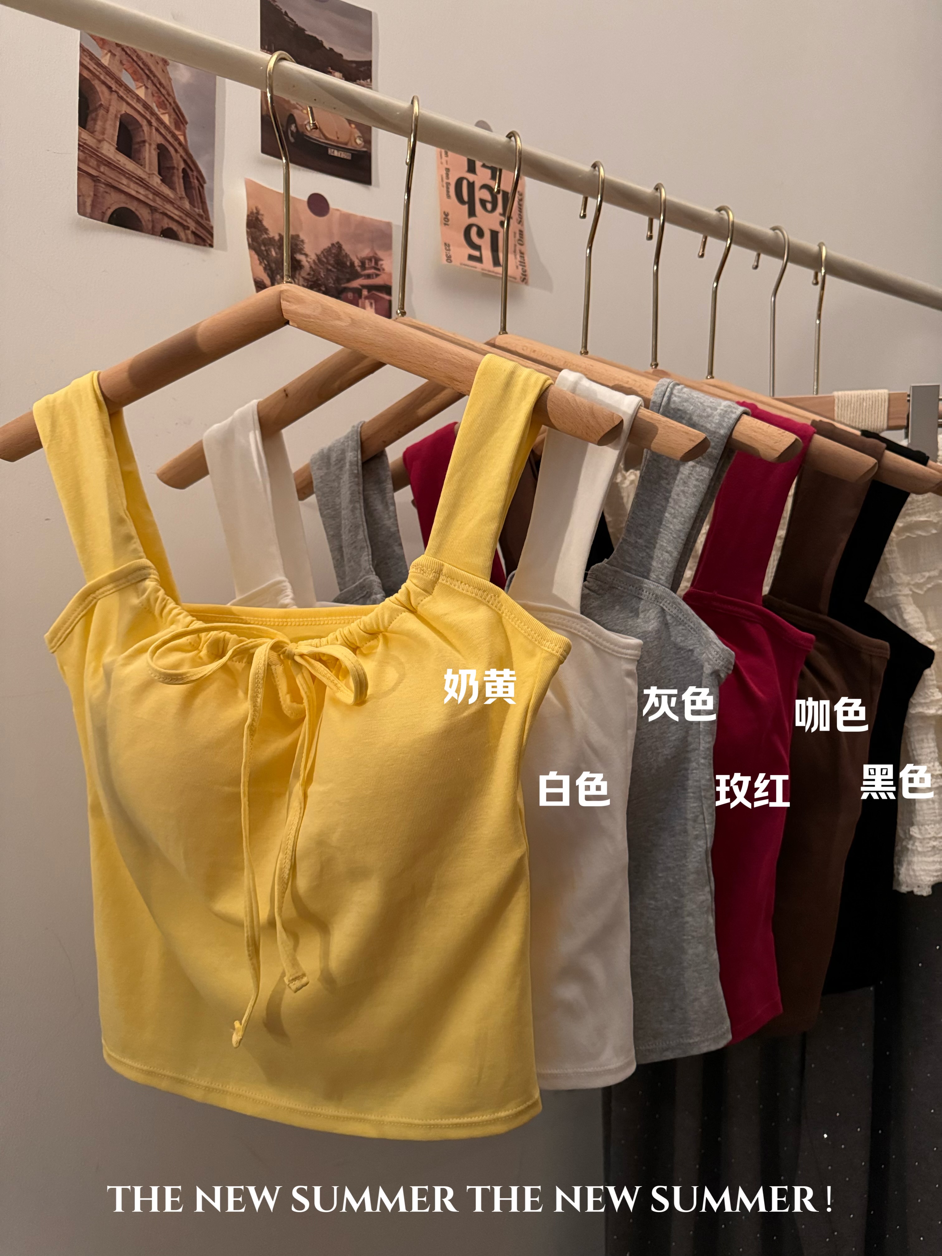 Sweet and spicy style, tie, bow, shoulder strap, halter top, women's summer, with a chest pad, fitted short top worn inside and outside