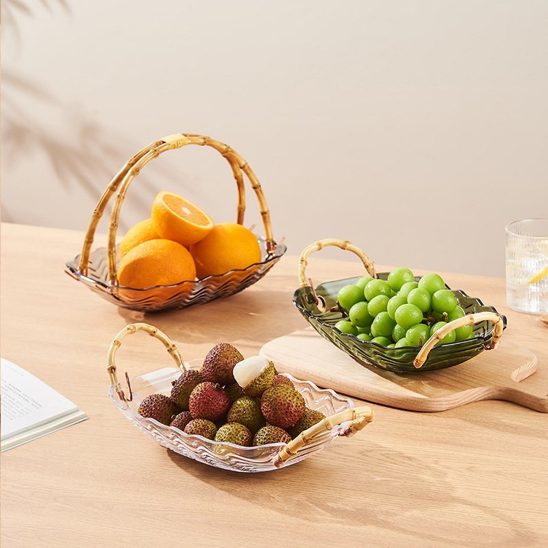 塑料水果盘客厅家用高档果篮下午茶点心零食茶几托盘藤编提手