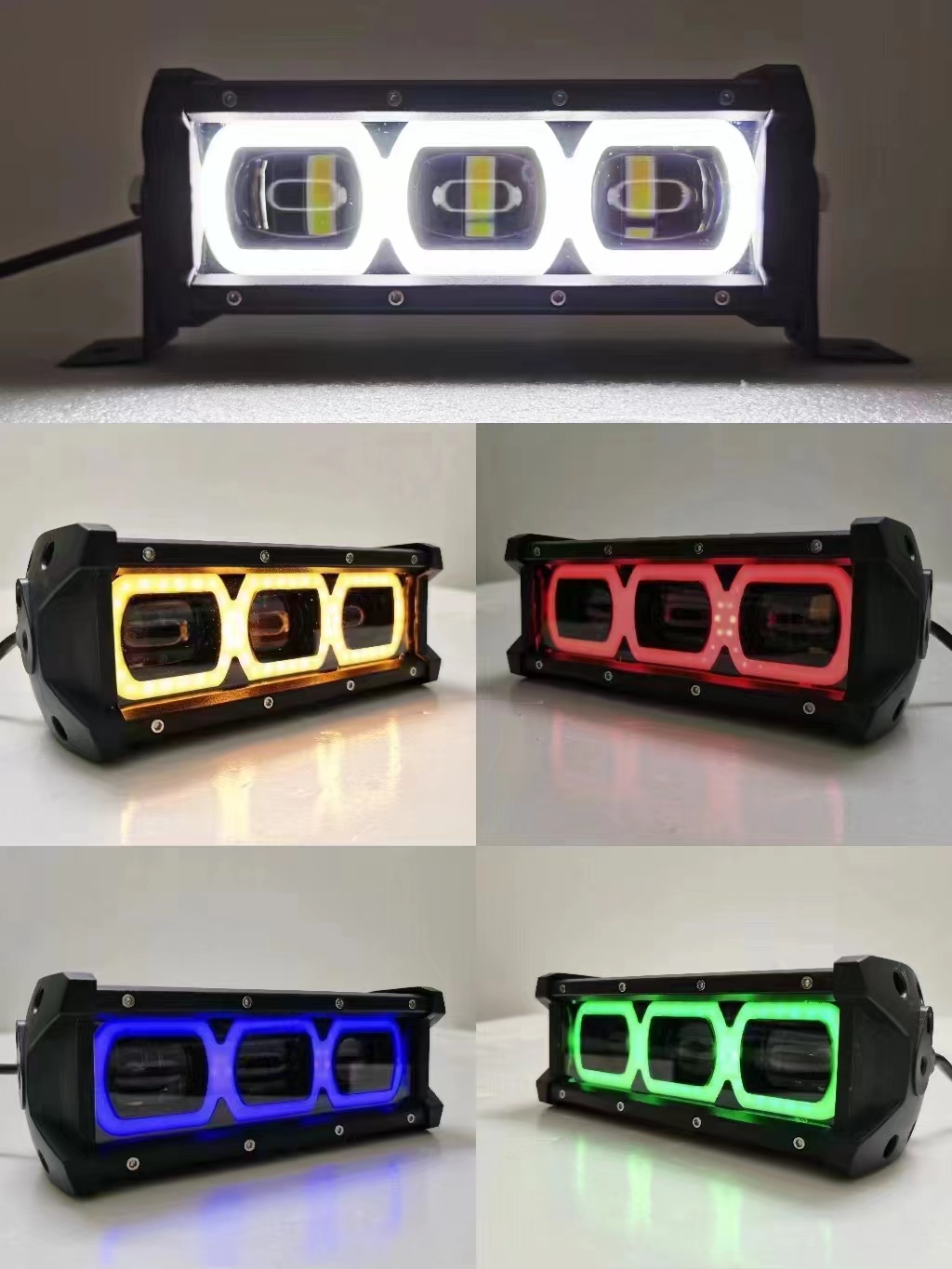 Automobile LED work light, long strip light, yellow and white light band daytime running light, ultra-thin single-row lens light Application Scenario