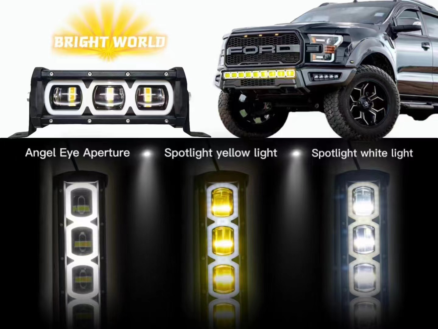 Automobile LED work light, long strip light, yellow and white light band daytime running light, ultra-thin single-row lens light Specification drawing