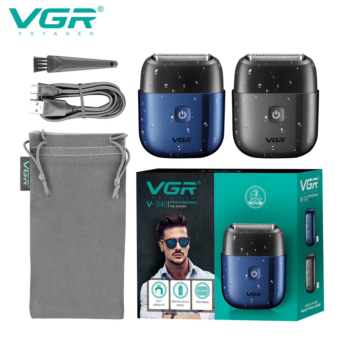 VGR340 Portable reciprocating shaver, electric men's travel mini full-body waterproof automatic grinding razor