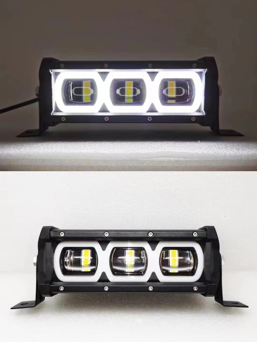 Automobile LED work light, long strip light, yellow and white light band daytime running light, ultra-thin single-row lens light Item Picture