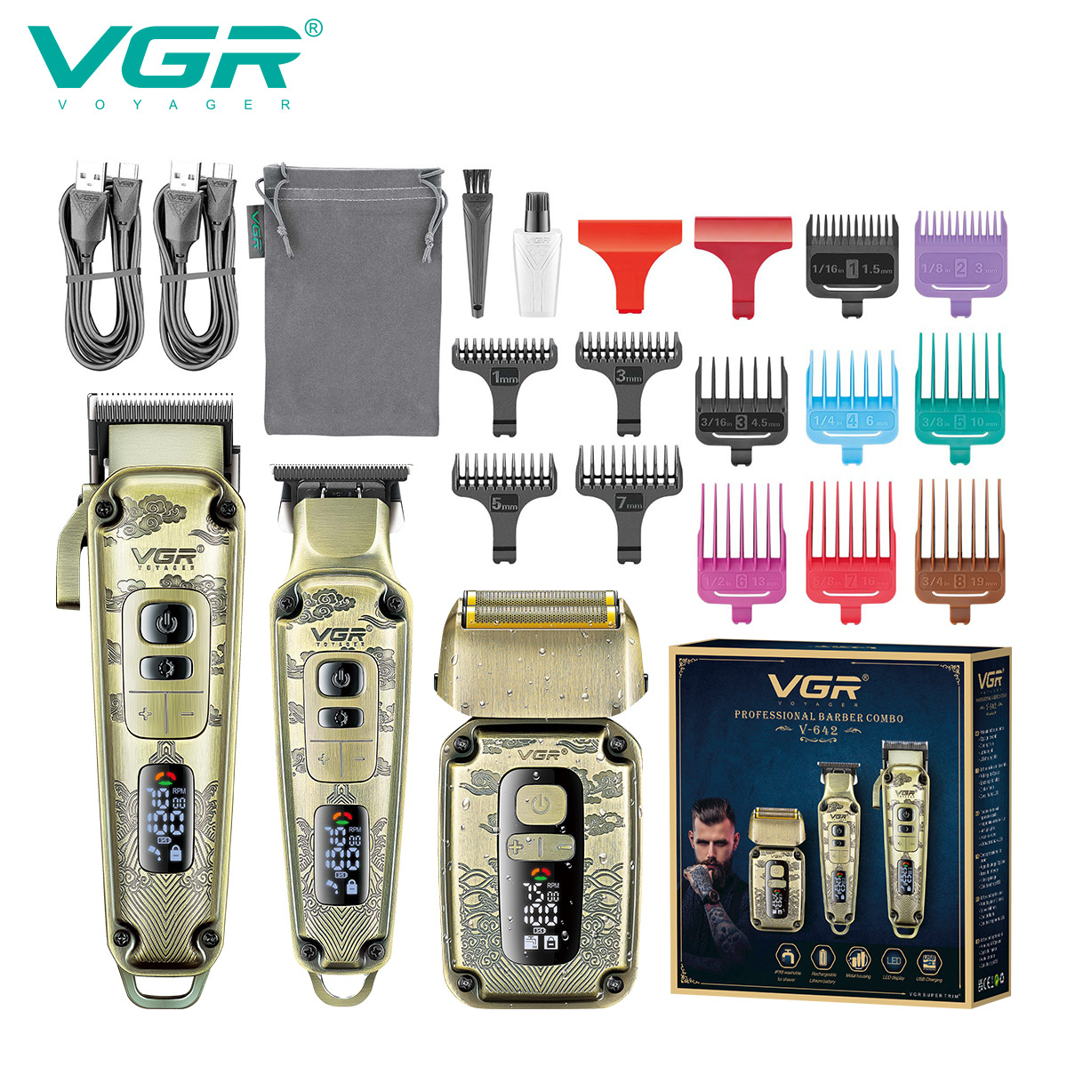VGR642 Cross-border Professional Hair Clipper Shaving Set Metal Clipper Men's Retro Hair Clipper Electric clipper
