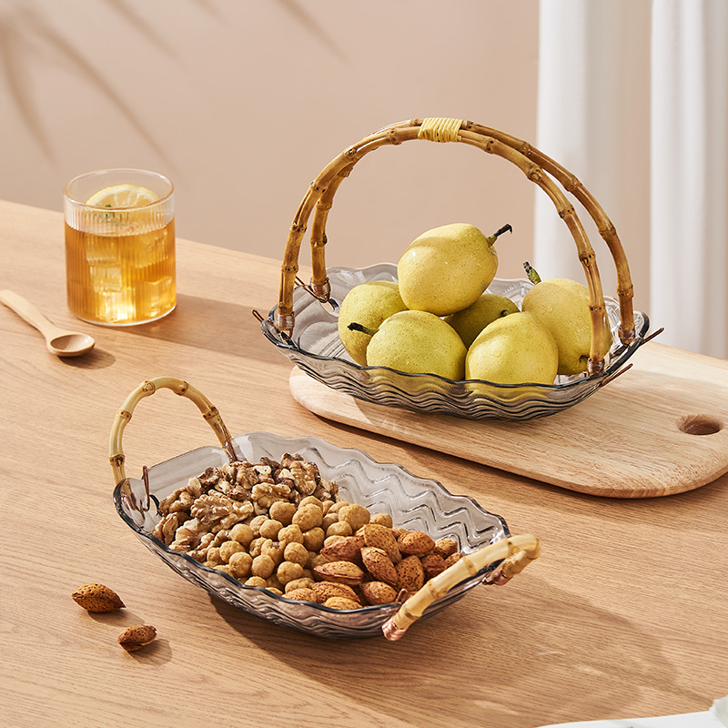 藤编/高脚果盘/餐具/编织/果盘陶瓷细节图