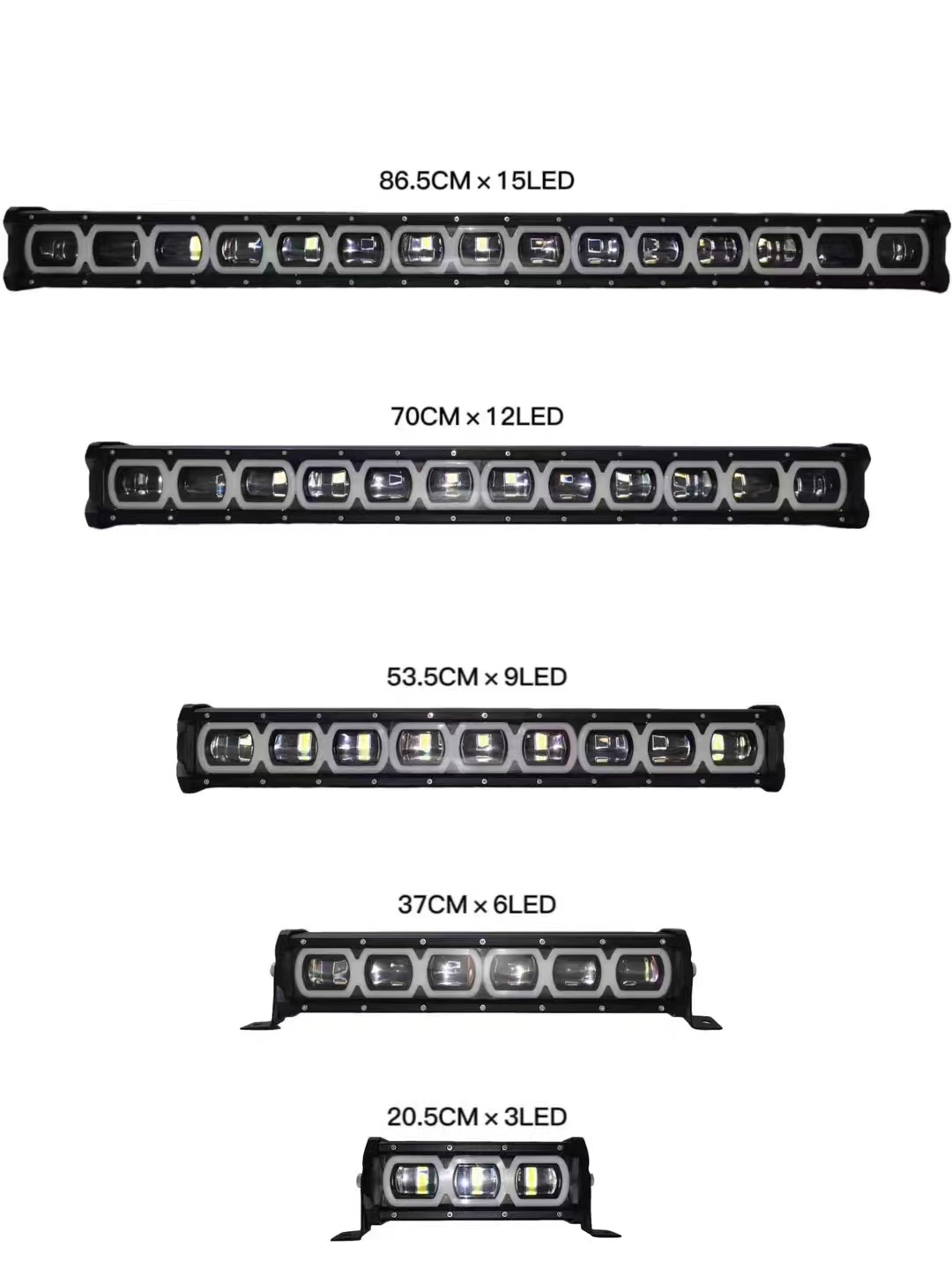 Automobile LED work light, long strip light, yellow and white light band daytime running light, ultra-thin single-row lens light full figure