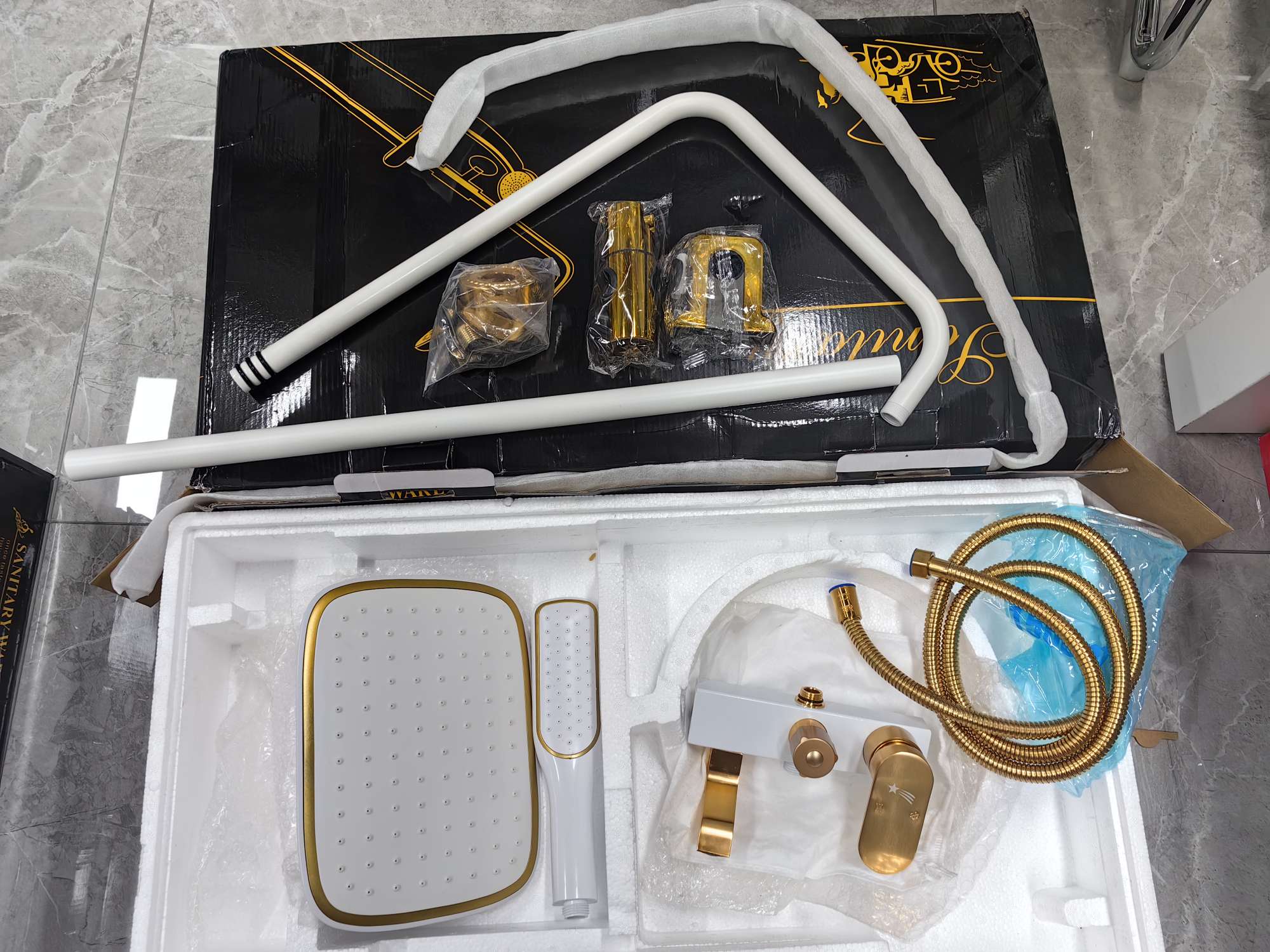 4077Wg Shower Set Faucet Shower Set High-End White Gold Super Top Spray Shower Specification drawing