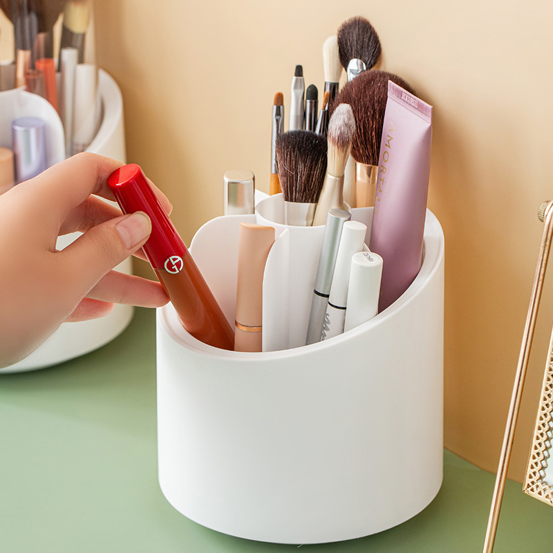 Large-capacity 360-degree rotating makeup brush storage bucket, dressing table, eyebrow pencil, eyeshadow brush, dust-proof covered pen holder storage box Specification image