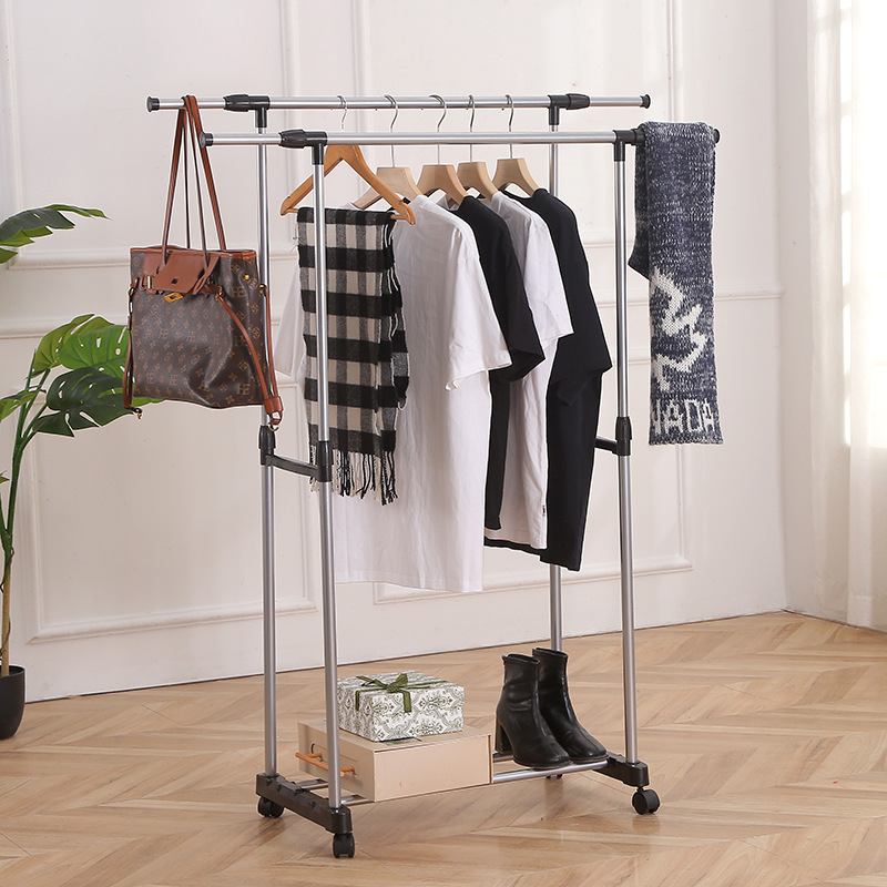 升降式衣帽架室内单杆双杆落地式挂衣架可移动阳台晾衣架批发细节图